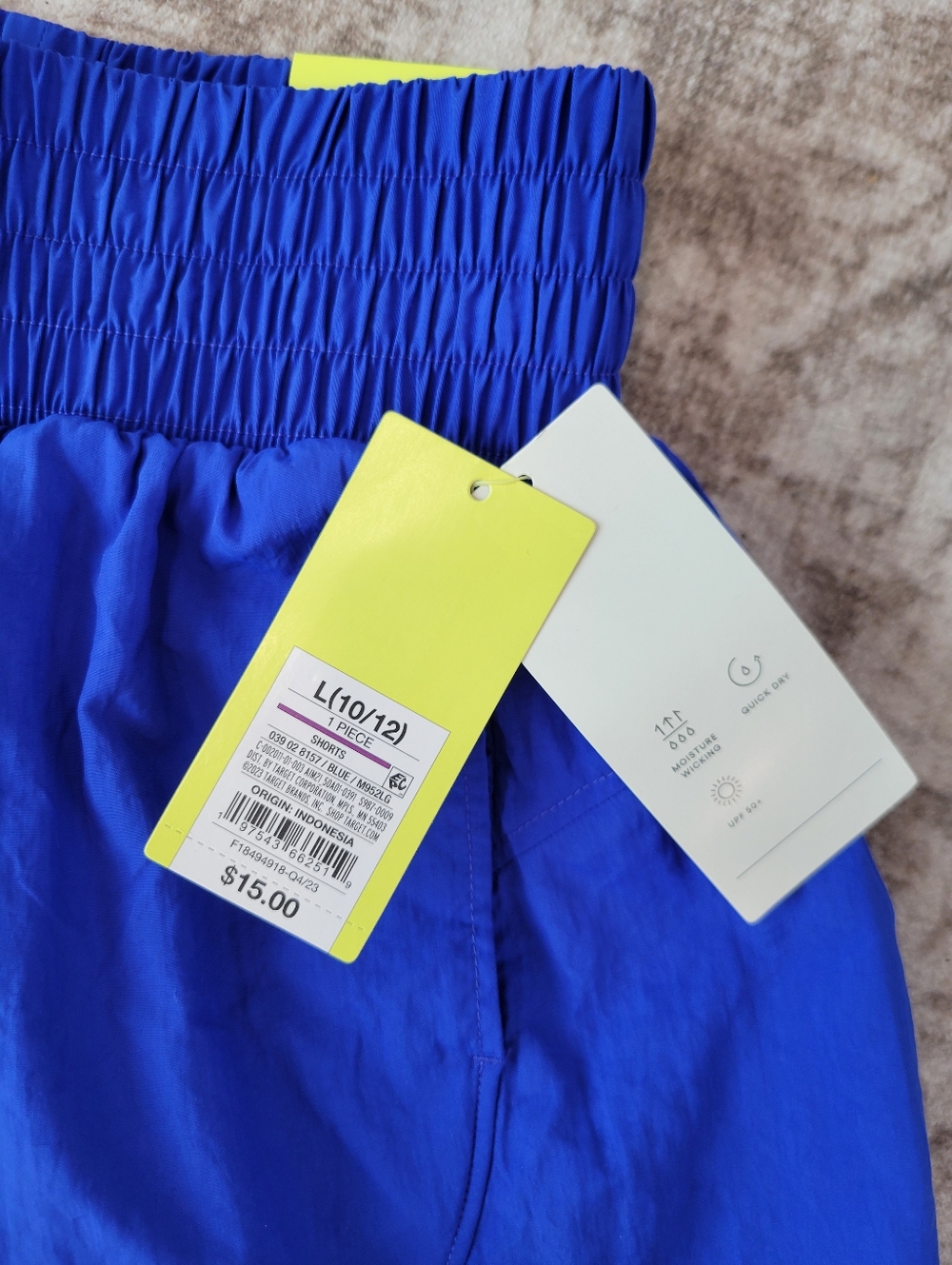 NWT All in Motion Girls L 10/12 Blue Athletic Shorts Smocked Waist Lined - Picture 2 of 4